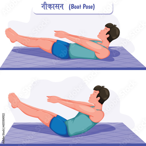 Boy is making Boat Pose Yoga on mat- Naokaasan