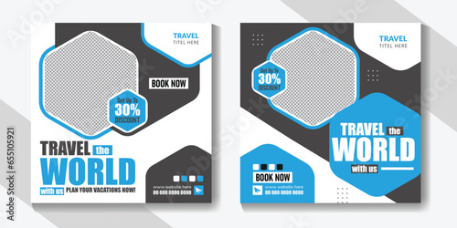 Travel holiday vacation social media post and tourism promotion online banner template