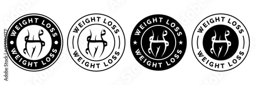 Weight loss icon set. Slim and diet health care services. Weight loss logo, label, badge, symbol, banner, line, flat vector, isolated illustration. Weight loss label for product packaging design.