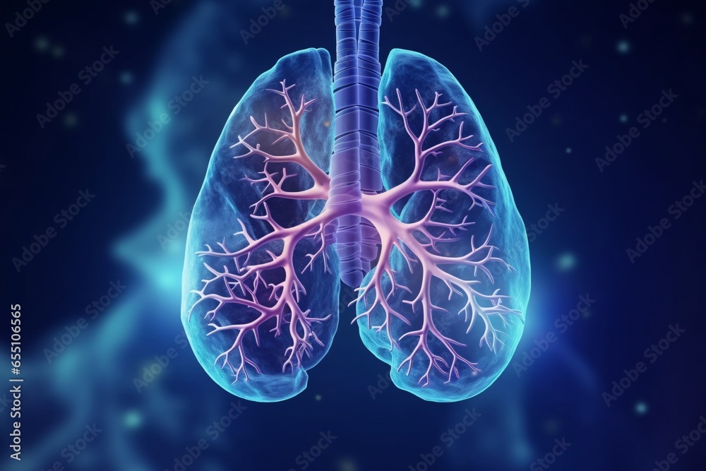 Human lungs with nervous system on dark background. Lungs with Veins Anatomy For Medical Concept .Human lungs with circulatory system. 3D Rendering - obrazy, fototapety, plakaty 