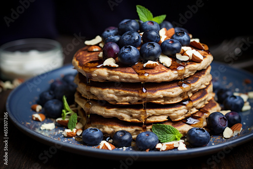 Quinoa and blueberry protein pancakes vegan recipes isolated on a white background