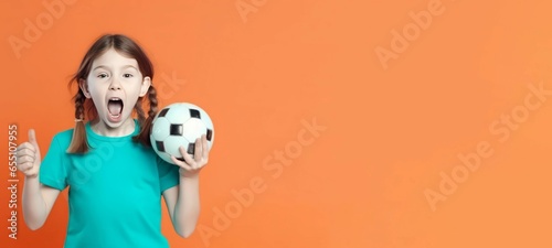 Little girl soccer player banner. Sport fan. Generate Ai © nsit0108