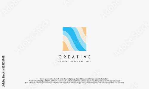 Initial letter N river creek winding road logo design illustration