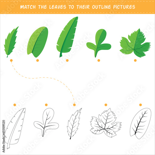 Match the leaves to their outline pictures. Logical thinking and intellectual development for children.