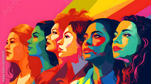 Illustration of female empowerment , Female power , diversity, strong girl concept , international woman day.  photo