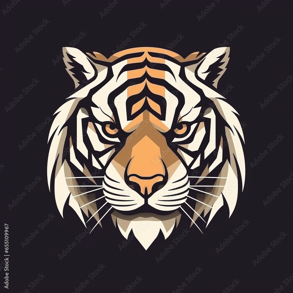 tiger head illustration, dark background, logo design, AI-generative