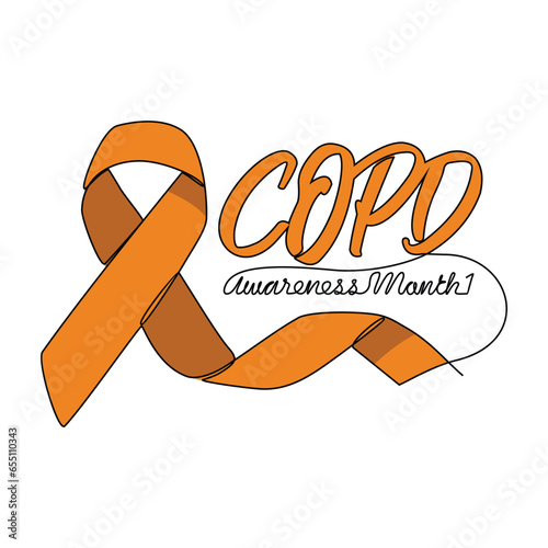 One continuous line drawing of COPD awareness month with white background. COPD  awareness month design in simple linear style. COPD awareness month design concept for medical vector illustration. 