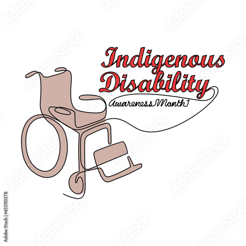 One continuous line drawing of indigenous disability awareness month. indigenous disability awareness month in simple linear style illustration. Suitable for greeting card, poster and banner.