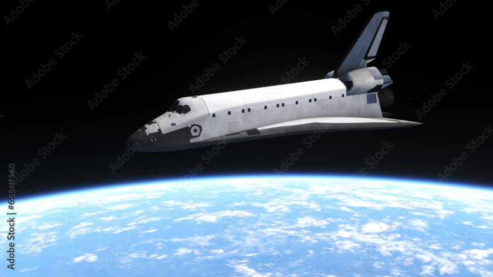 Space shuttle in orbit above planet earth