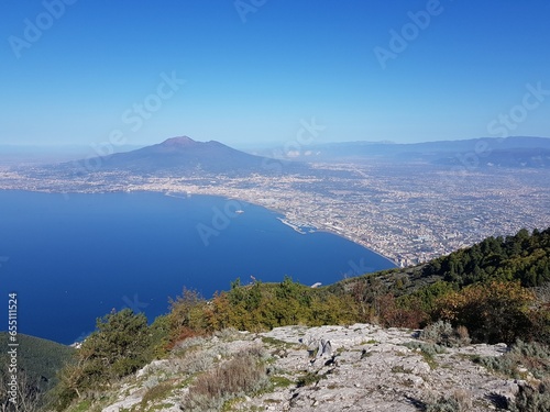 View of Mount Vesuvius and Naples from the top of Mount Vesuvius