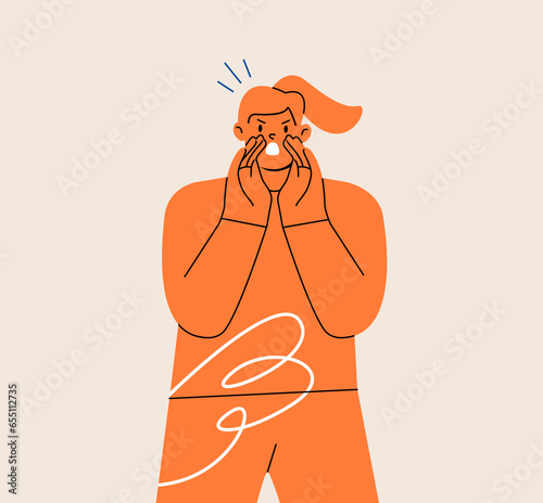 Woman standing yelling shouting. Colorful vector illustration
