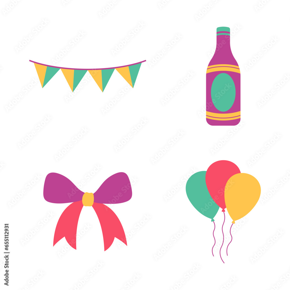 New Year Party Celebration Icon. Colorful Design. Isolated Vector Set.