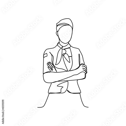 One continuous line drawing of Flight attendant profession with white background. Flight attendant profession design concept in simple linear style. Flight attendant profession design concept vector.