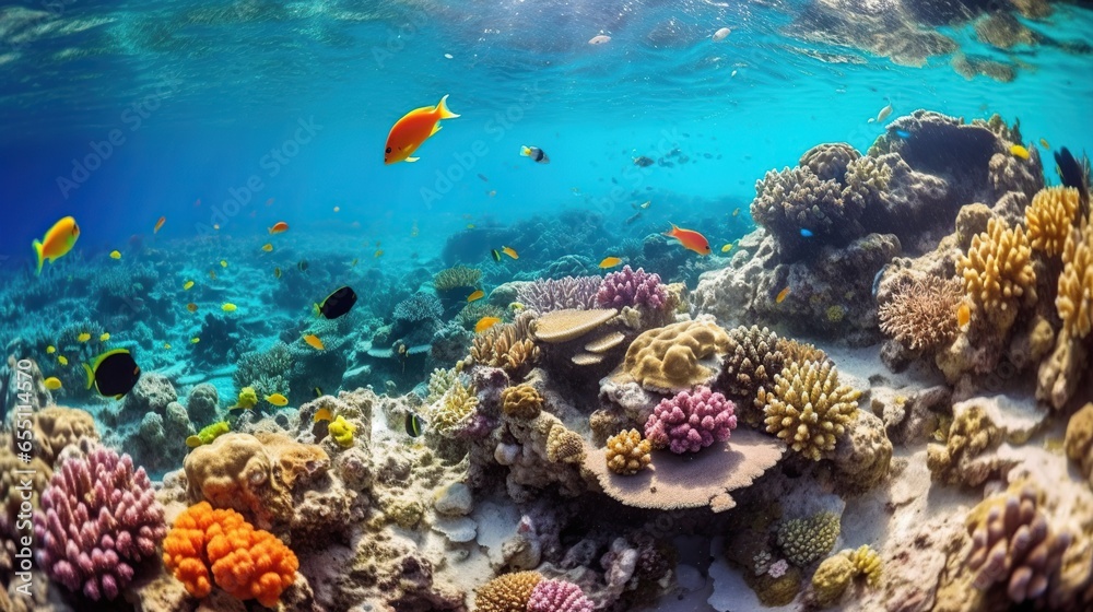 Fototapeta premium Coral reef under the sea. Sea world under water background