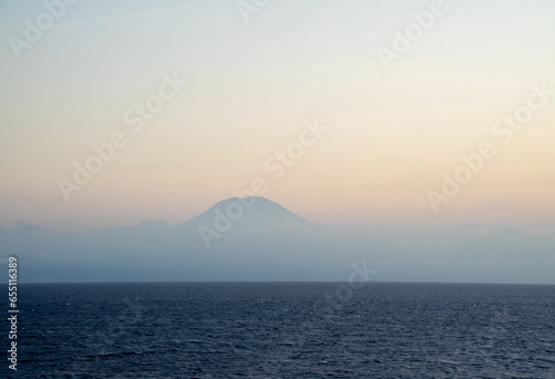 Mount at sea in fog