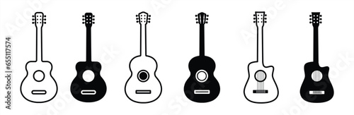 Guitar icon set. black Acoustic guitar isolated. Guitar icon collection, guitars icon classical line and outline, vector illustration.
