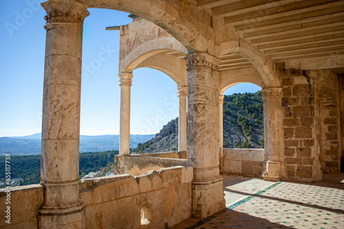 Renaissance balconies of the Vélez-Blanco castle, Almería, Andalusia, Spain, with nice daylight