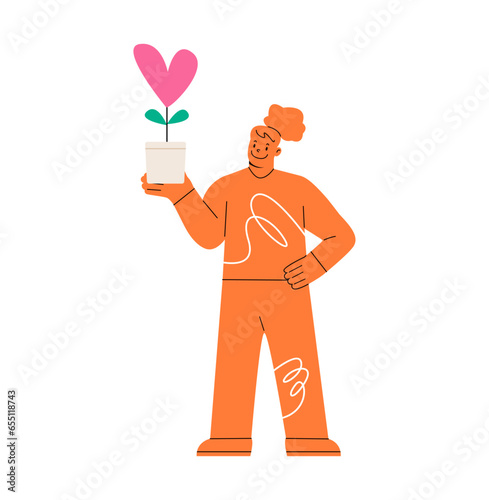 Giving and sharing love. Woman sharing love. Colorful vector illustration