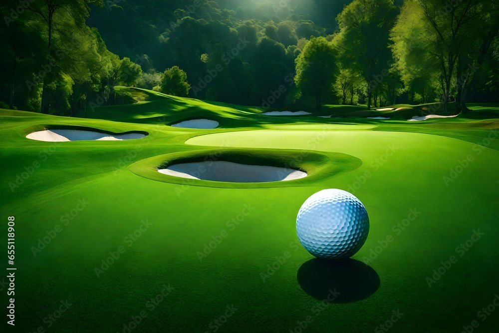 golf ball and hole - obrazy, fototapety, plakaty 