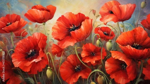 Beautiful red common poppy flower images illustration wallpaper AI Generated art photo