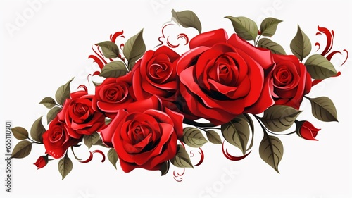 Beautiful red rose flower bouquet with white background AI Generated art