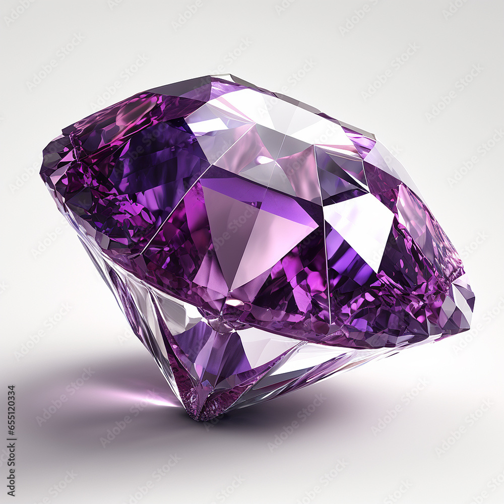 Beautiful single purple diamond shape image white background AI Generated