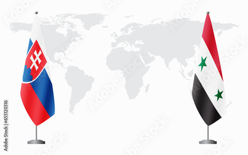 Slovakia and Syria flags for official meeting