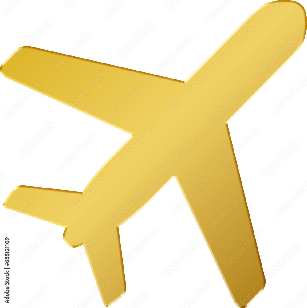 Fototapeta premium 3D Gold Flying Plane Icon 