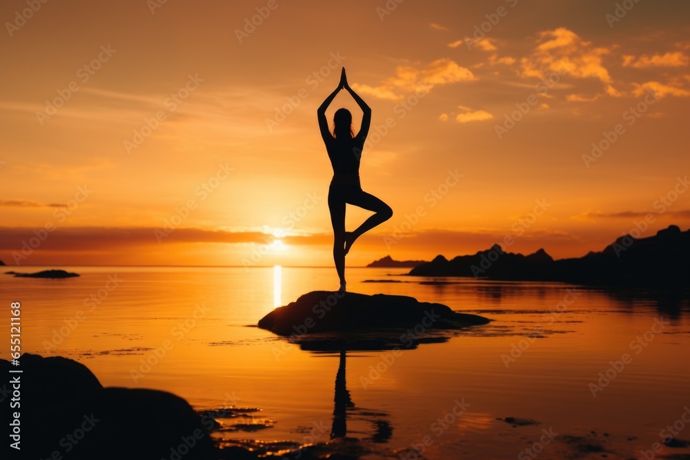 The calm profile of an isolated figure engaged in yoga exercises against the backdrop.