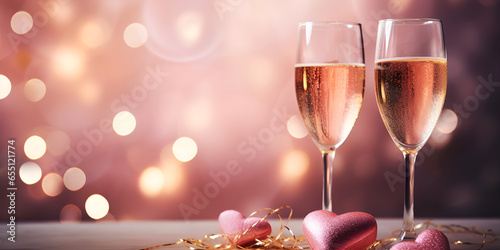 Valentines day celebration toast pink champagne glass. Love and Cheers on Valentine's. Romantic Pink Champagne Celebration