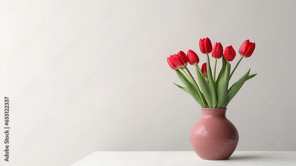Fototapeta premium red tulips in a pot on a white background