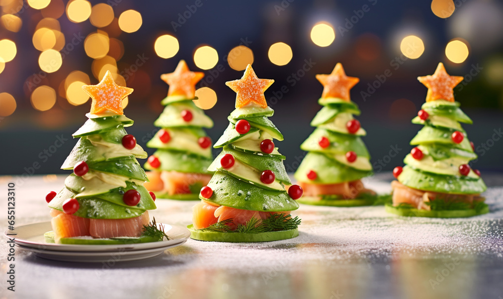kleines Häppchen mit Lachs und Gurke beim Weihnachtsessen Stock Photo ...