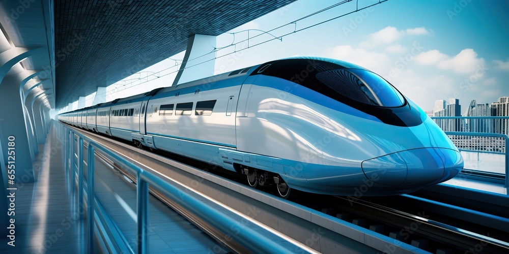 AI Generated. AI Generative. Fast speed train metro sybway on ground station railroad motion move machine background. Modern urban city public transportation AI Generated. AI Generative. Fast speed train metro sybway on ground station railroad motion move machine background. Modern urban city public transportation