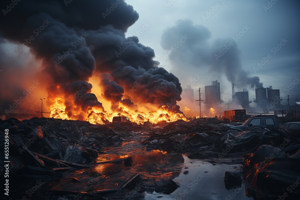 Environmental pollution. Fire at the landfill. The concept of ecological disaster, disaster, disaster. Environmental pollution. Fire at the landfill. The concept of ecological disaster, disaster, disaster.