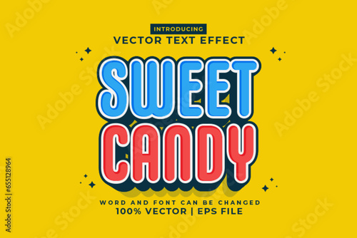 Editable text effect Sweet Candy 3d cartoon template style premium vector