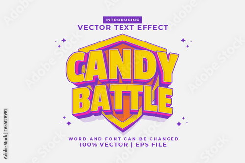 Editable text effect Candy Battle 3d cartoon template style premium vector