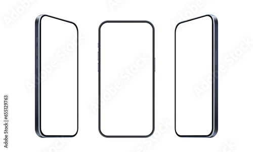 Modern Smartphones Set, Blank Screens, Front, Side View, Isolated on White Background. Vector Illustration