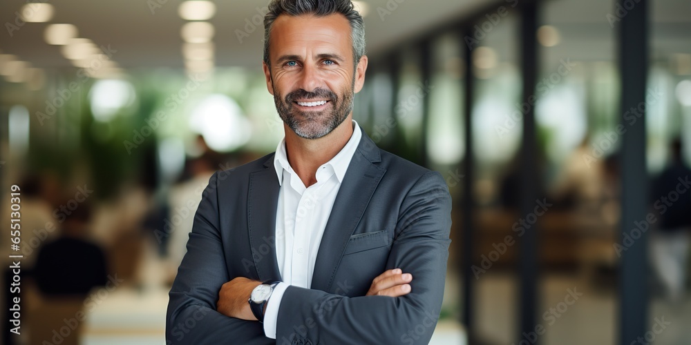 AI Generated. AI Generative. Ault middle age handsome man in office suit at urban city corporate background. Business promotion template AI Generated. AI Generative. Ault middle age handsome man in office suit at urban city corporate background. Business promotion template
