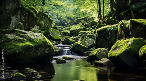 spring in the forest beautiful stream in the jungle generated by AI tool 