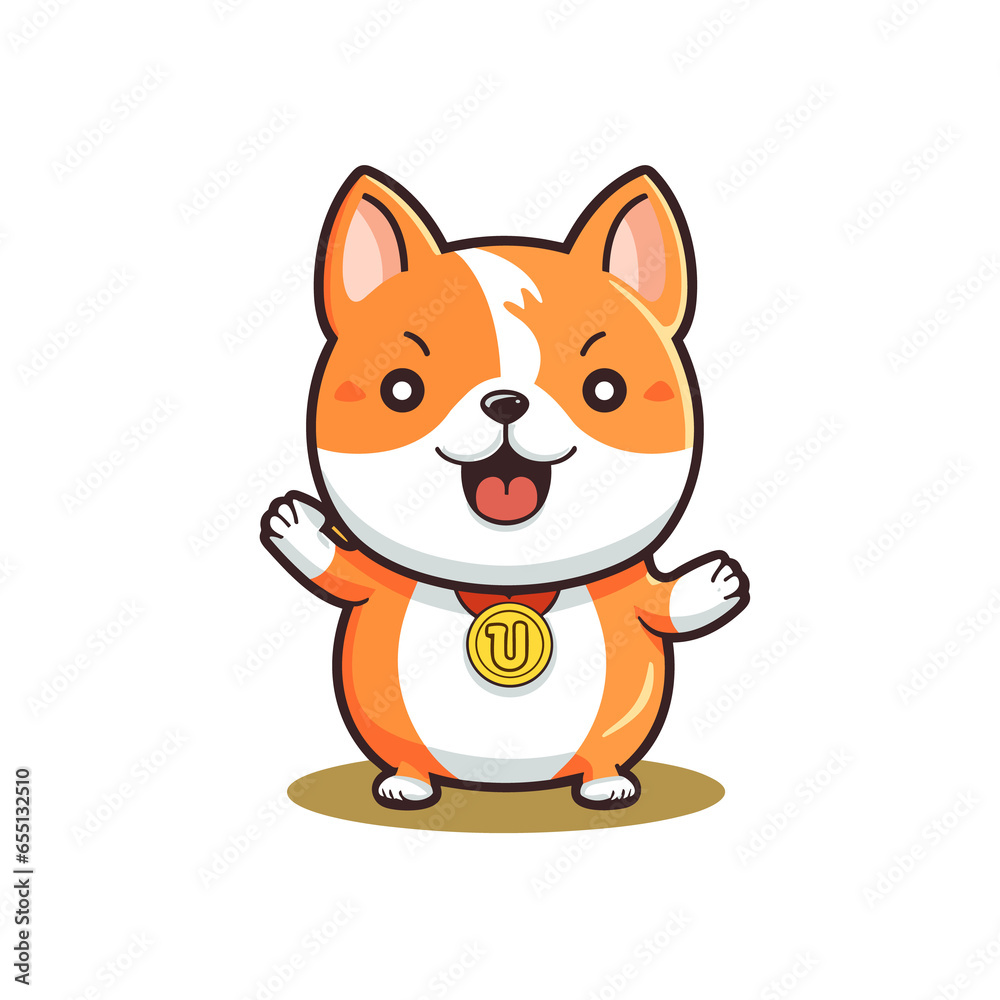 Shiba Inu dog holding gold coin and thumbs up, Illustration, Cartoon PNG Shiba Inu dog holding gold coin and thumbs up, Illustration, Cartoon PNG