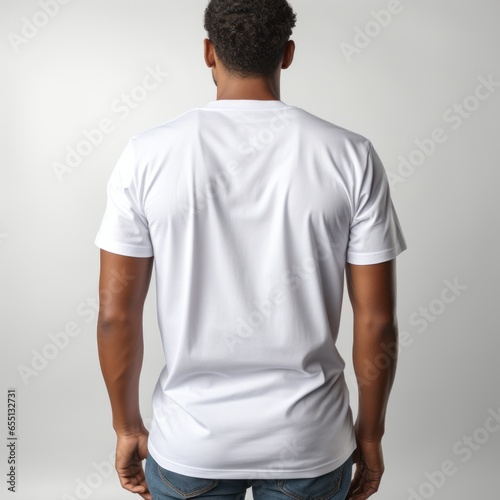 Man in Casual White T-Shirt Standing on White Background