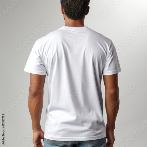 Man in Casual White T-Shirt Standing on White Background