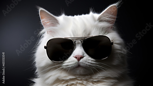 white cat in black sunglasses