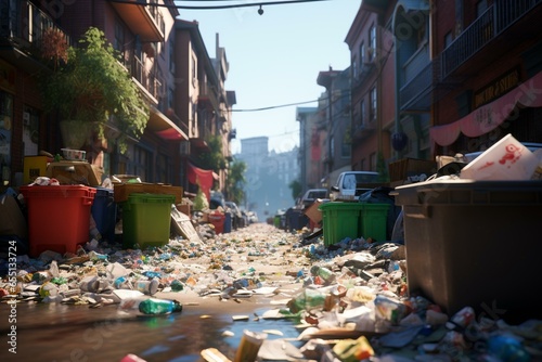Innovative waste management using bokeh & Unreal Engine 5: intricate, color-coded system with hyper-detailed visuals. Generative AI