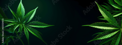 Grüne Cannabisblätter auf schwarzem Hintergrund- KI generiert photo