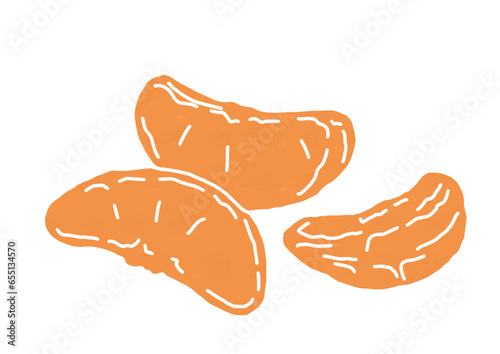 バラバラにしたみかんの実のイラスト（版画風）