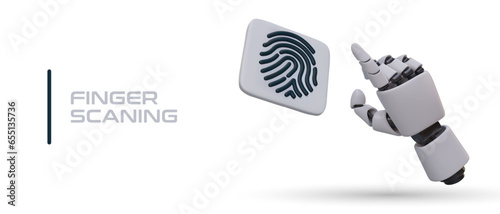 Finger scanning. Verification of fingerprints. Robotic arm cannot pass human test. Protection against artificial intelligence. Concept with place for text