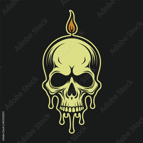 Melted skull and burning candle tattoo style illustration.