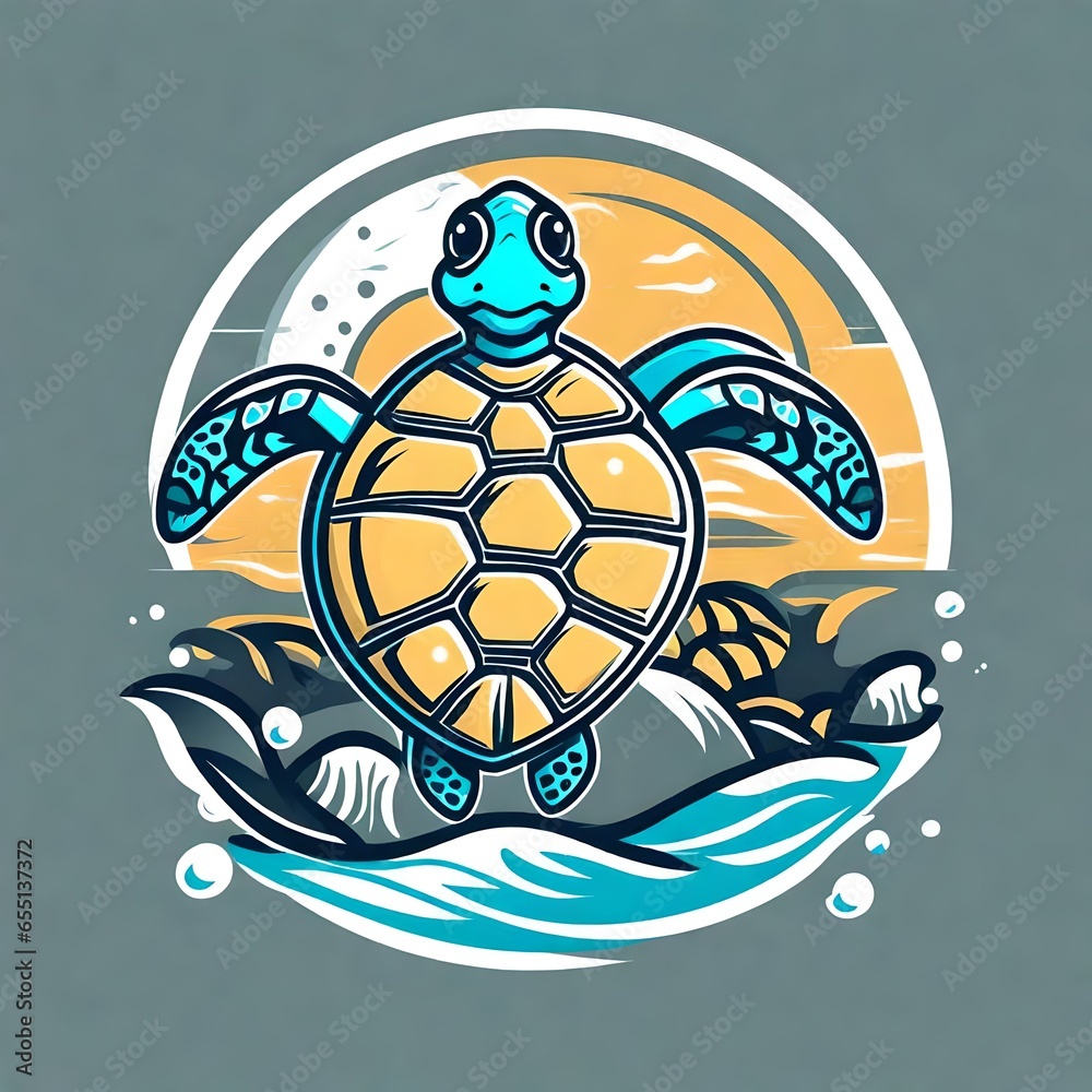 Obraz premium A colorful sea turtle illustration suitable for a t-shirt design.