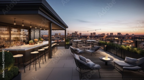 Sleek Rooftop Bar with Panoramic City Views and Modern